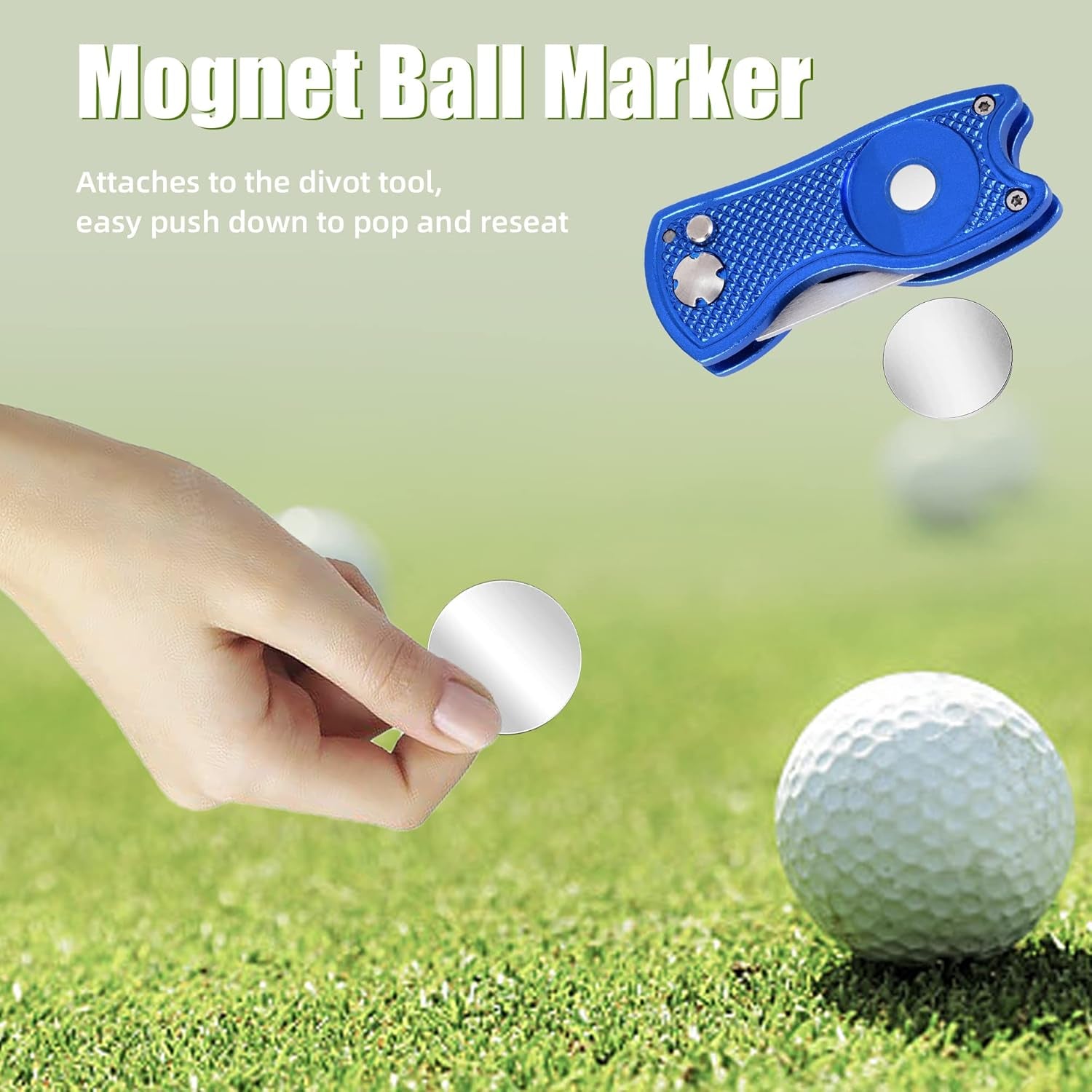 Golf Divot Repair Tool, All Metal Foldable Divot Tool with Pop-Up Button & Magnetic Ball Marker, 2-6 Pack
